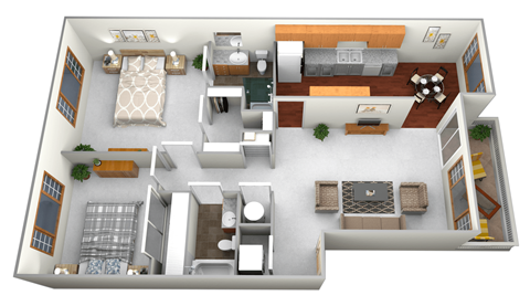 Floor plan for 2 beds, 2 baths, 1050 sqft